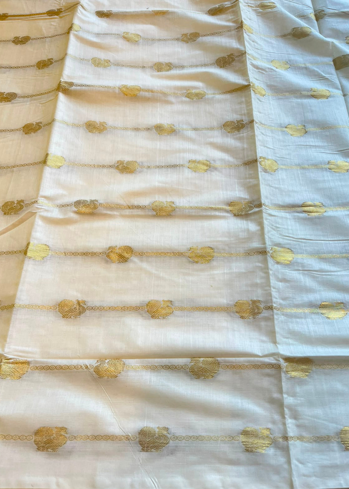 Southloom Kerala Cotton Peacock Design Saree With Turquoise Blue Tassels SL534