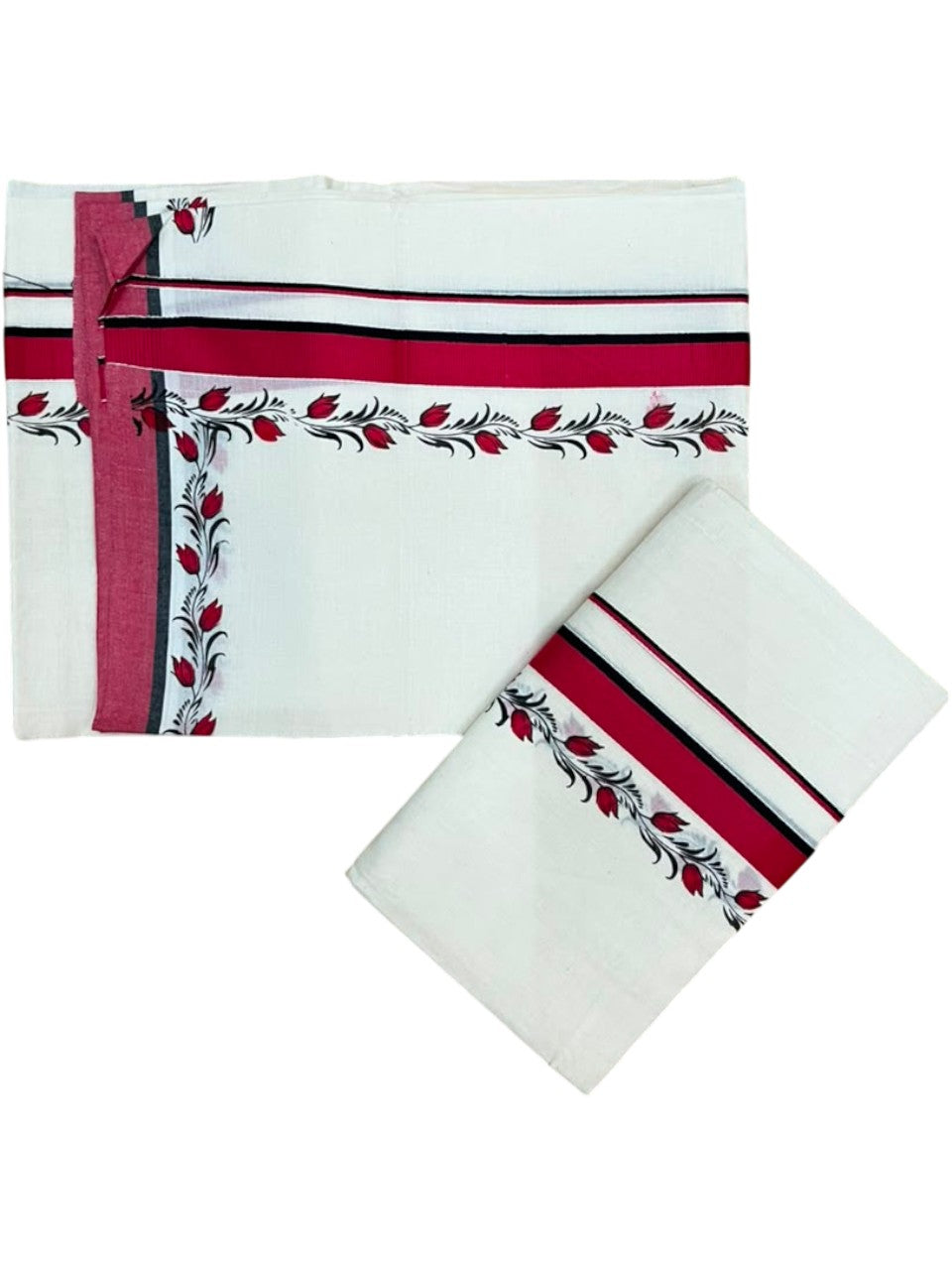 Southloom Pure Cotton Kerala Single Set Mundu (Mundum Neriyathum) with Digital Prints 2.75 Mtrs SL538