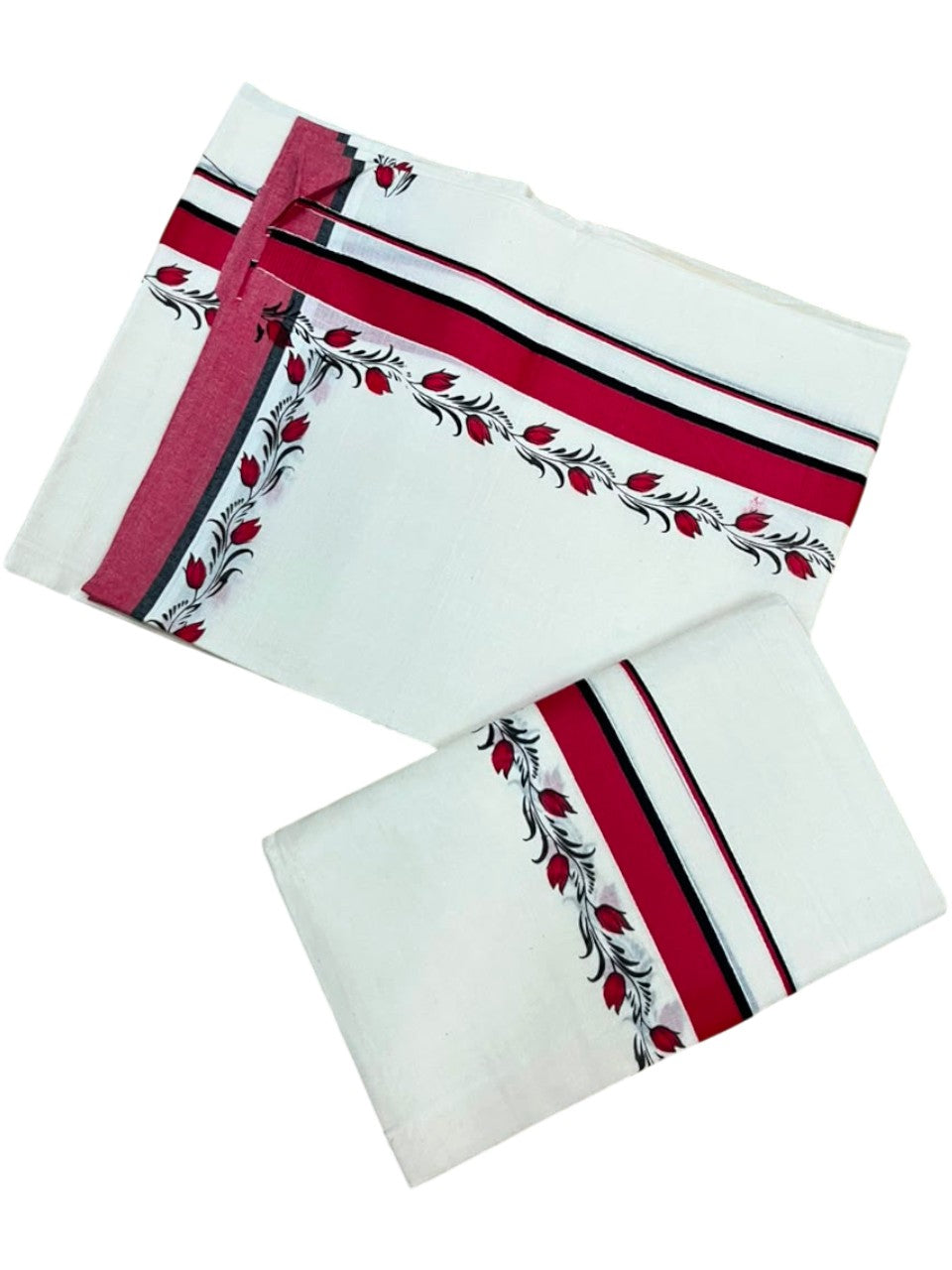 Southloom Pure Cotton Kerala Single Set Mundu (Mundum Neriyathum) with Digital Prints 2.75 Mtrs SL538