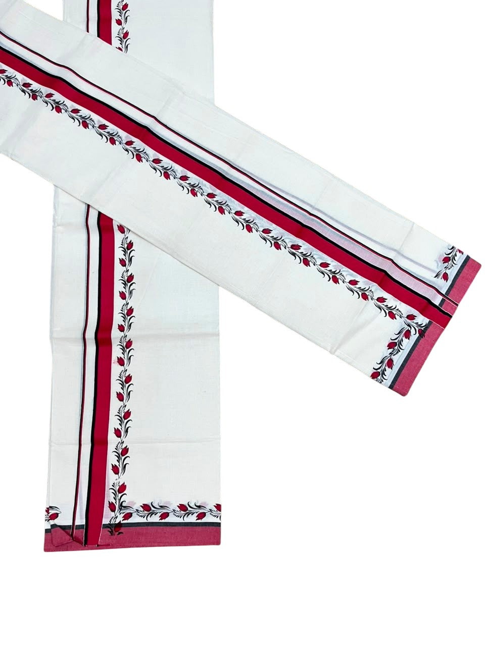 Southloom Pure Cotton Kerala Single Set Mundu (Mundum Neriyathum) with Digital Prints 2.75 Mtrs SL538