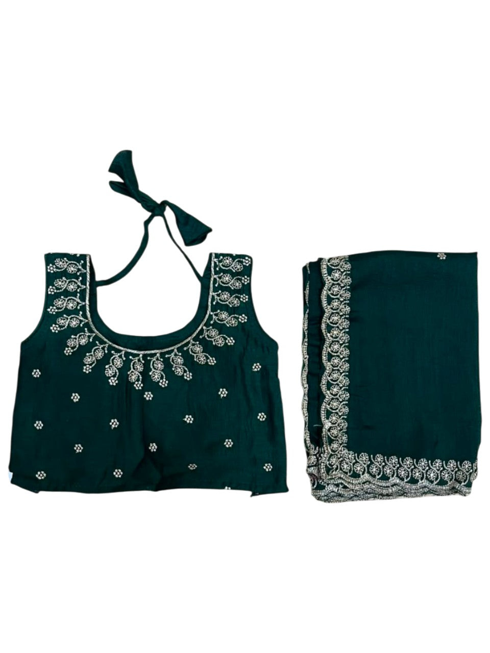 Southloom Stitched Georgette Dhavani Set with Pavada and Green Blouse Piece SLKDHAVANI