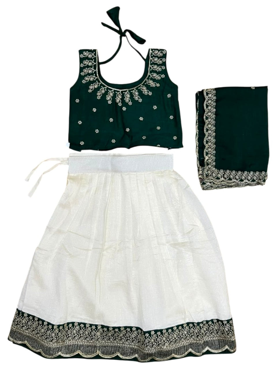 Southloom Stitched Georgette Dhavani Set with Pavada and Green Blouse Piece SLKDHAVANI