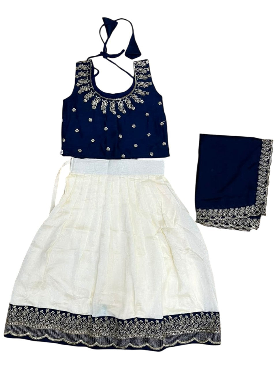 Southloom Stitched Georgette Dhavani Set with Pavada and Blue Blouse Piece SLKDHAVANI
