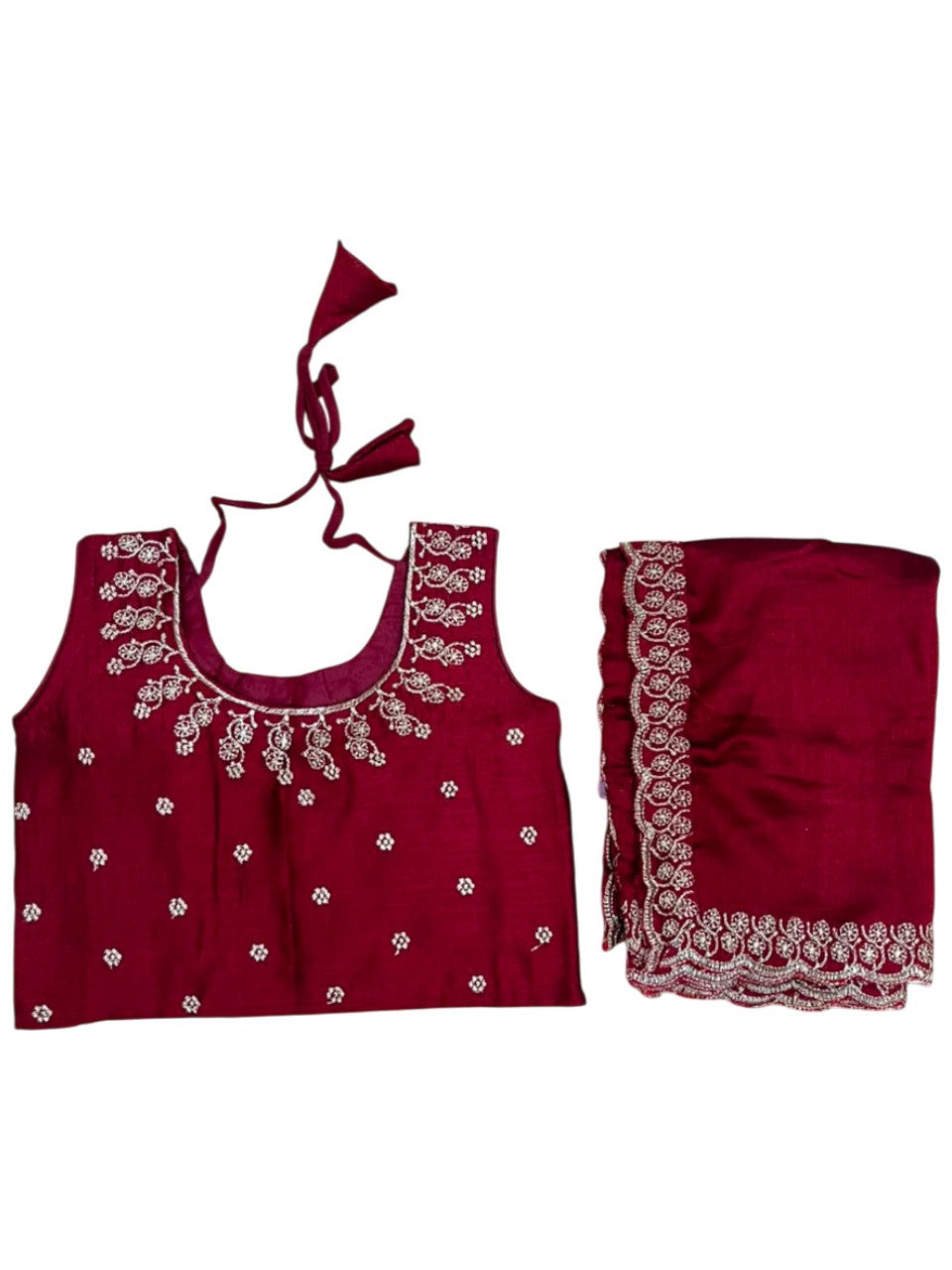 Southloom Stitched Georgette Dhavani Set with Pavada and Maroon Blouse Piece SLKDHAVANI