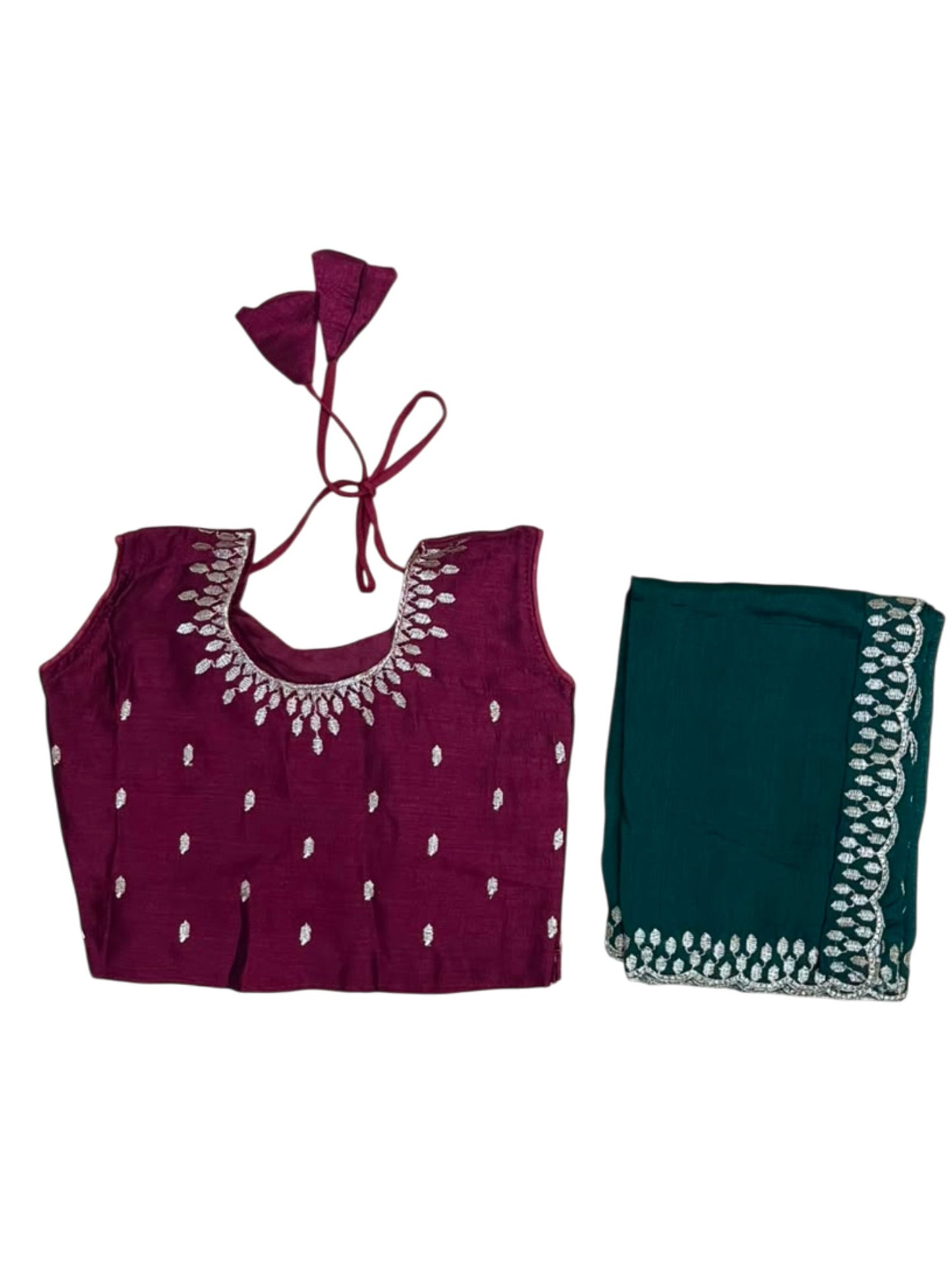 Southloom Georgette Kids Dhavani Set in Green and Maroon SLKDHAVANI