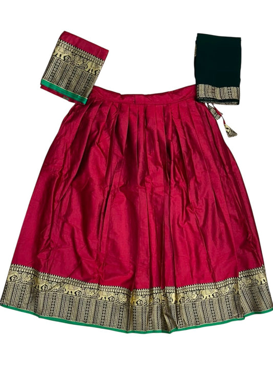 Southloom Semi Stitched Narayanpet Dhavani Set with Pavada and Maroon Blouse Piece SLDHAVANI SL541