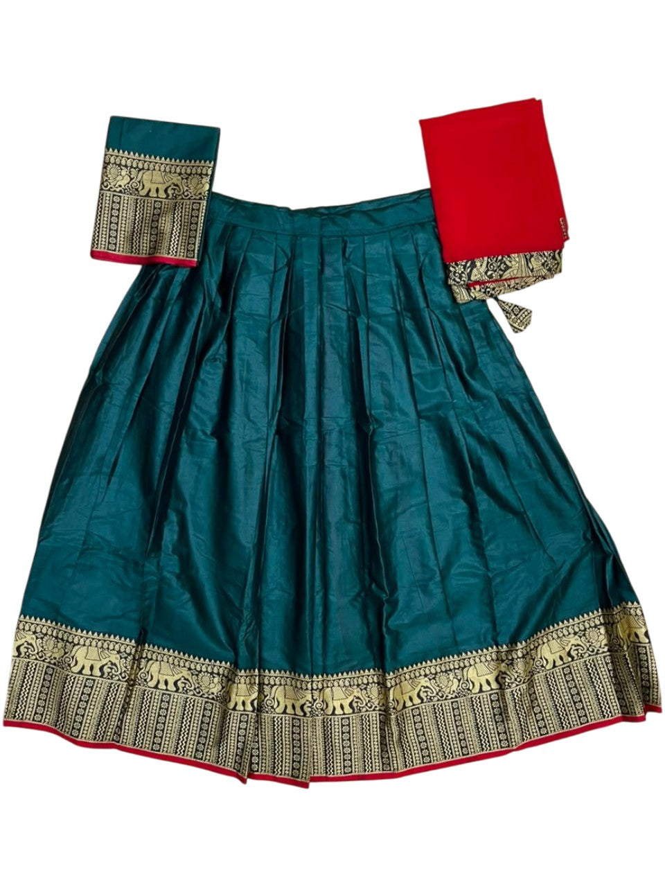 Southloom Semi Stitched Narayanpet Dhavani Set with Pavada and Green Blouse Piece SLDHAVANI SL541
