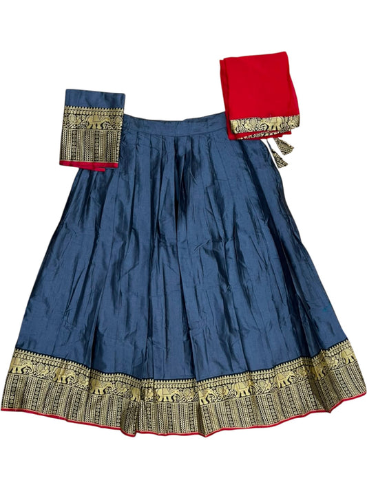 Southloom Semi Stitched Narayanpet Dhavani Set with Pavada and Grey Blouse Piece SLDHAVANI SL541