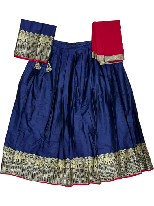 Southloom Semi Stitched Narayanpet Dhavani Set with Pavada and Blue Blouse Piece SLDHAVANI SL541
