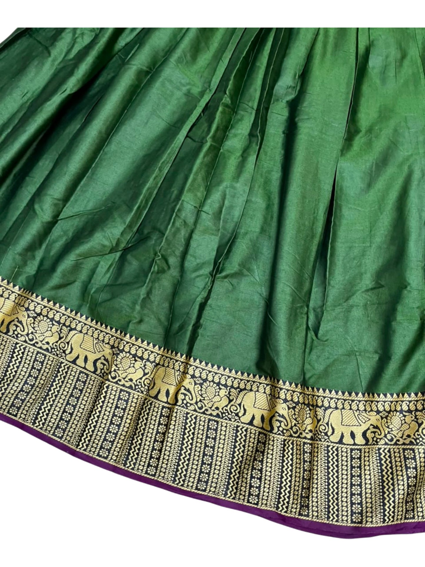 Southloom Semi Stitched Narayanpet Dhavani Set with Pavada and Olive Green Blouse Piece SLDHAVANI SL541