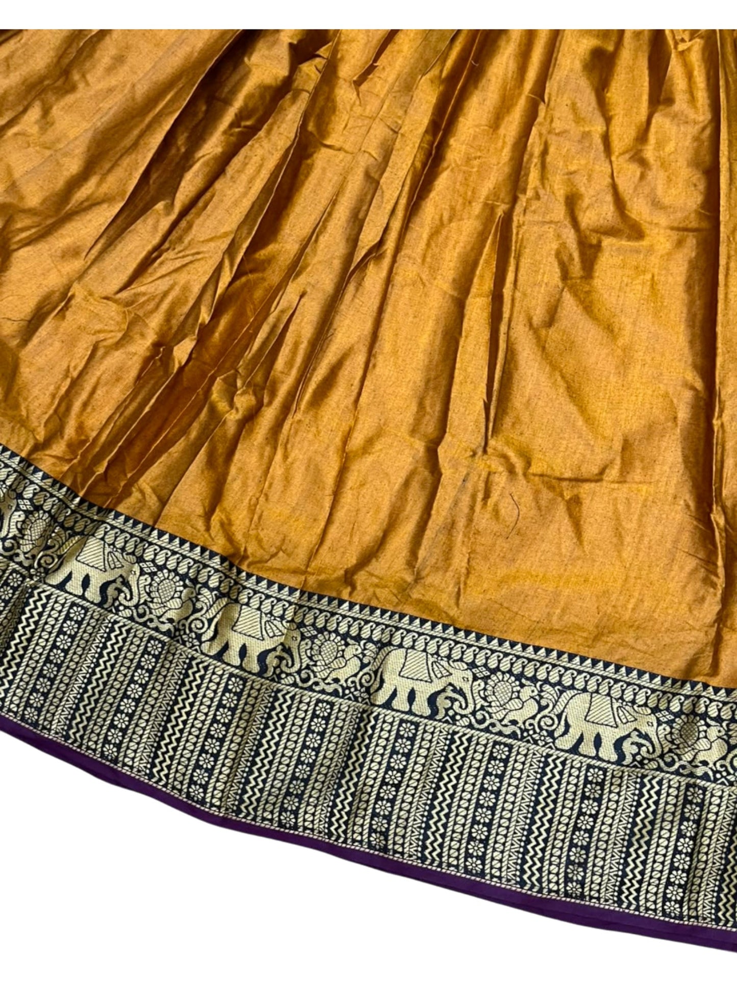 Southloom Semi Stitched Narayanpet Dhavani Set with Pavada and Mustard Yellow Blouse Piece SLDHAVANI SL541