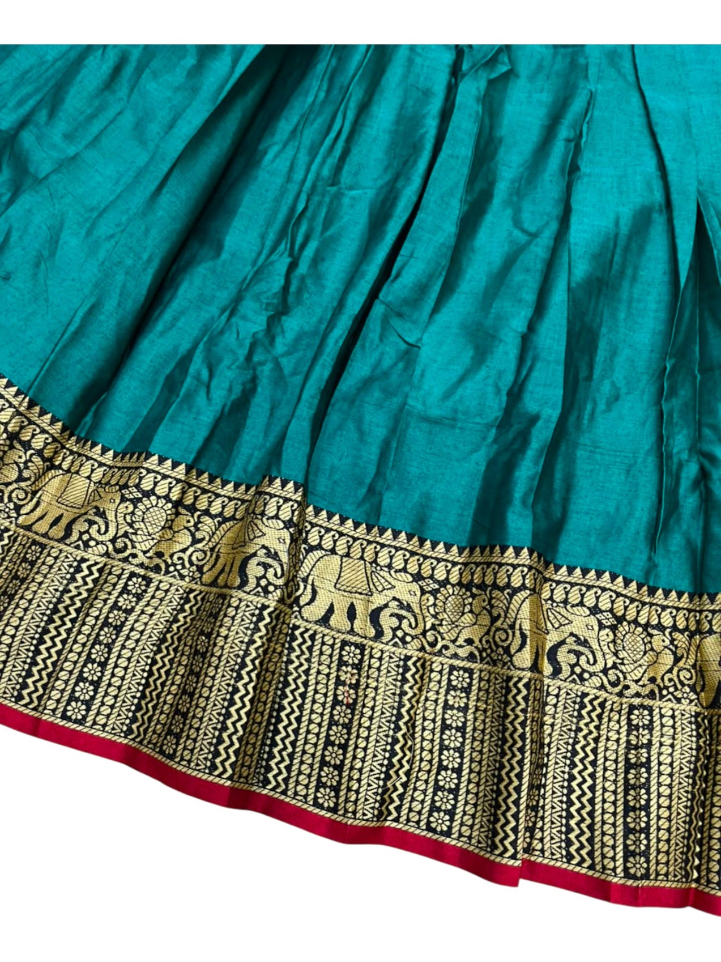 Southloom Semi Stitched Narayanpet Dhavani Set with Pavada and Peacock Blue Blouse Piece SLDHAVANI SL541