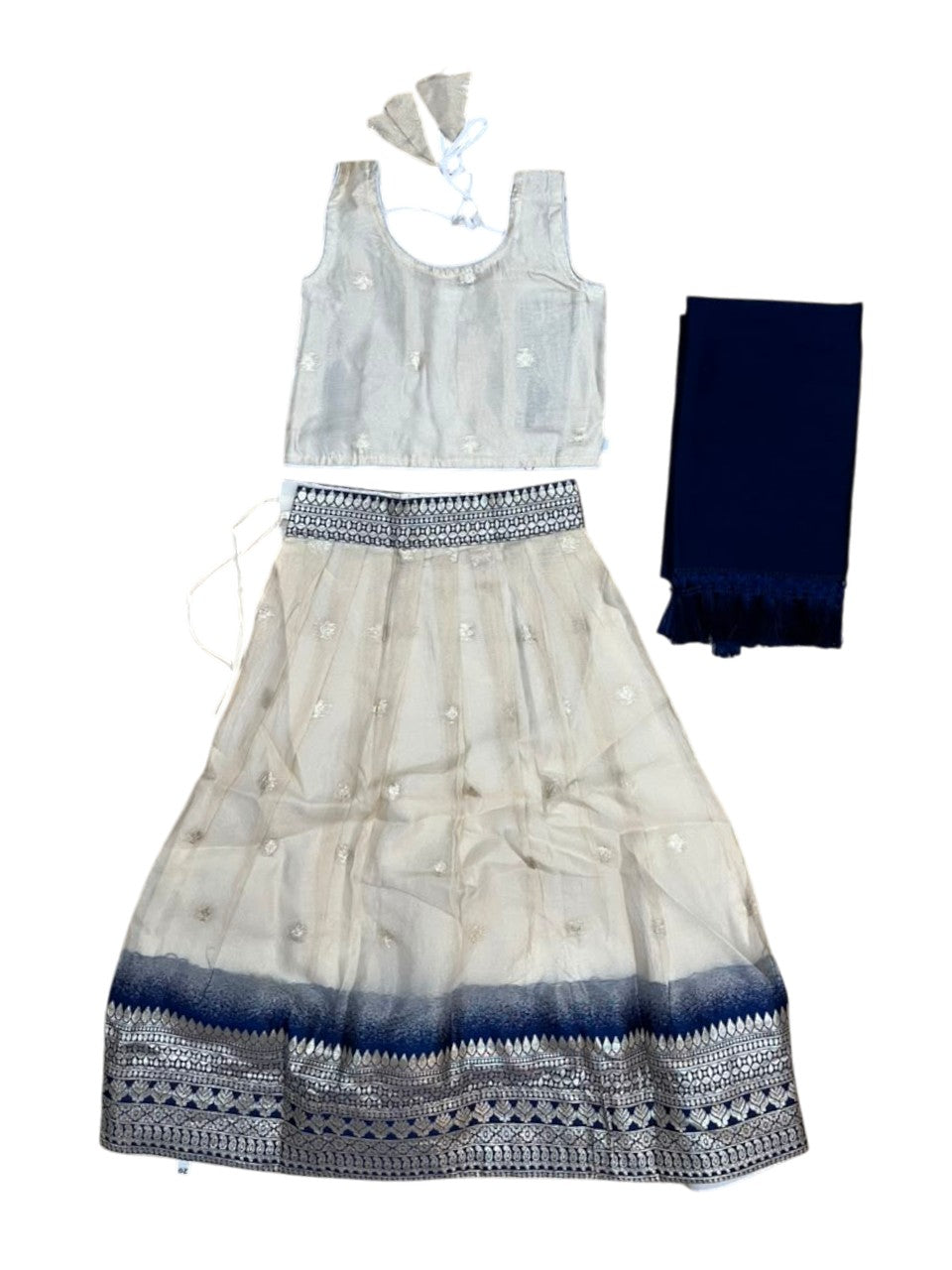 Southloom Stitched Organza Dhavani Set with Pavada and Blouse Piece in Blue SLKDHAVANI