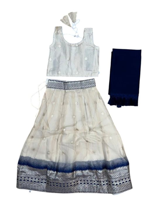 Southloom Stitched Organza Dhavani Set with Pavada and Blouse Piece in Blue SLKDHAVANI