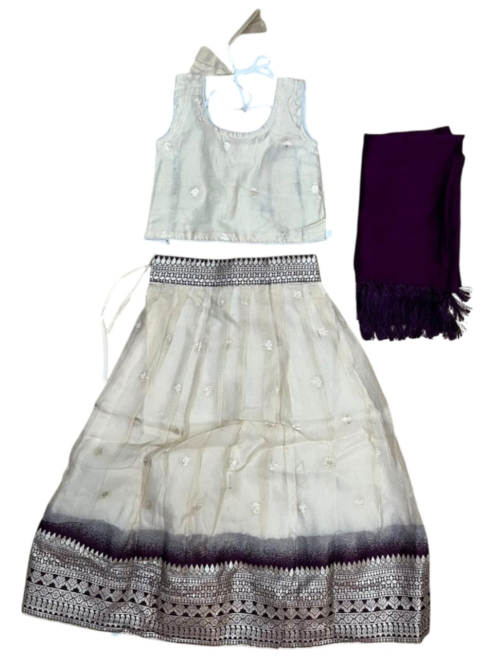 Southloom Stitched Organza Dhavani Set with Pavada and Blouse Piece in Purple SLKDHAVANI