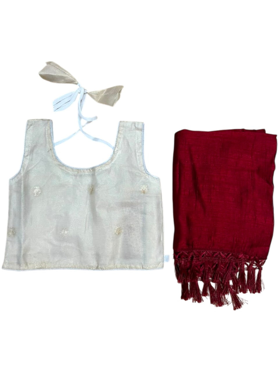 Southloom Stitched Organza Dhavani Set with Pavada and Blouse Piece in Maroon SLKDHAVANI