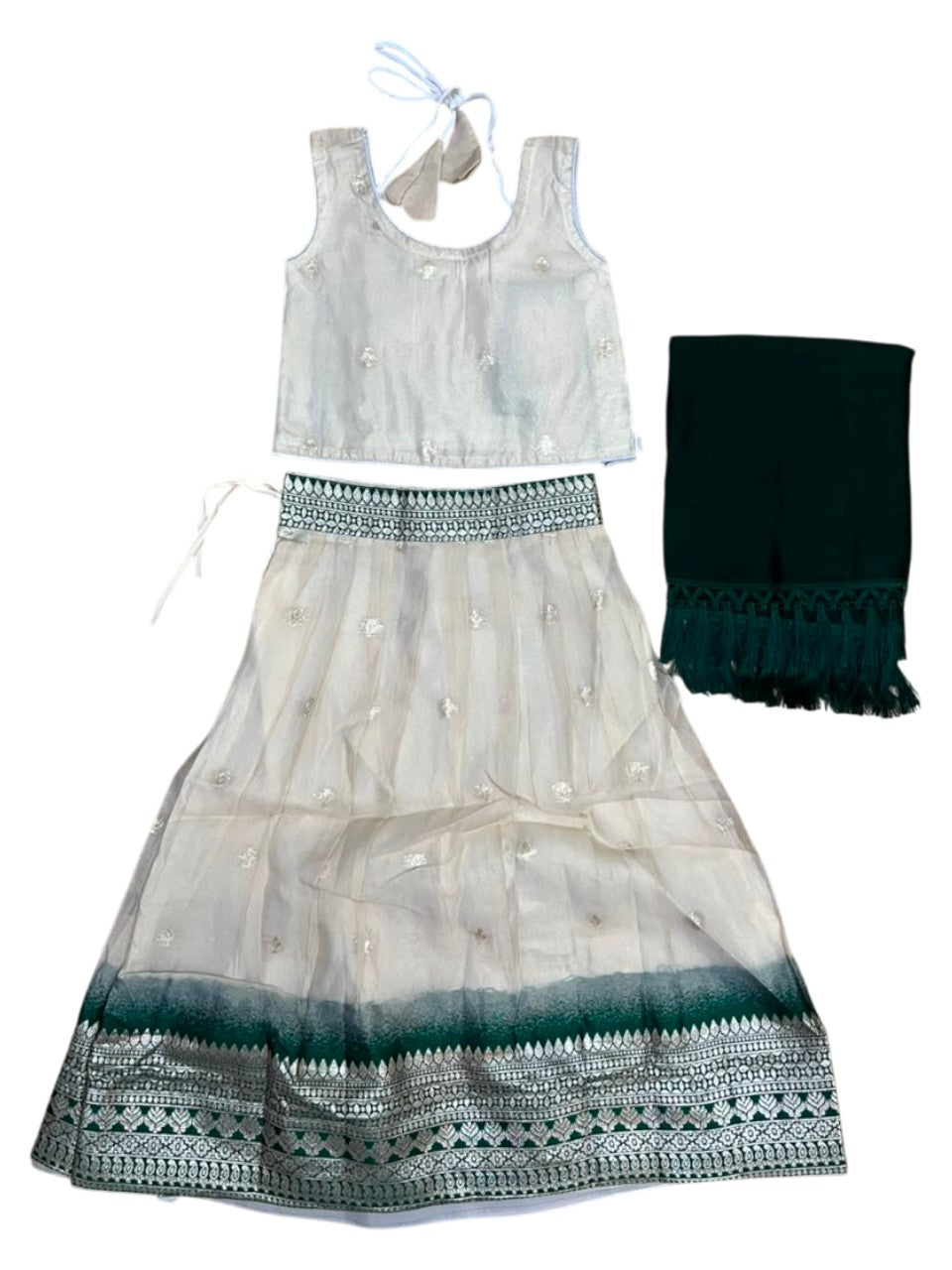 Southloom Stitched Organza Dhavani Set with Pavada and Blouse Piece in Green SLKDHAVANI