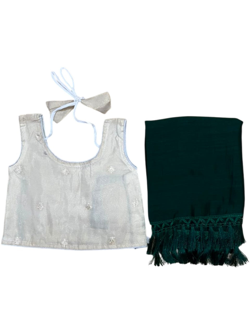 Southloom Stitched Organza Dhavani Set with Pavada and Blouse Piece in Green SLKDHAVANI