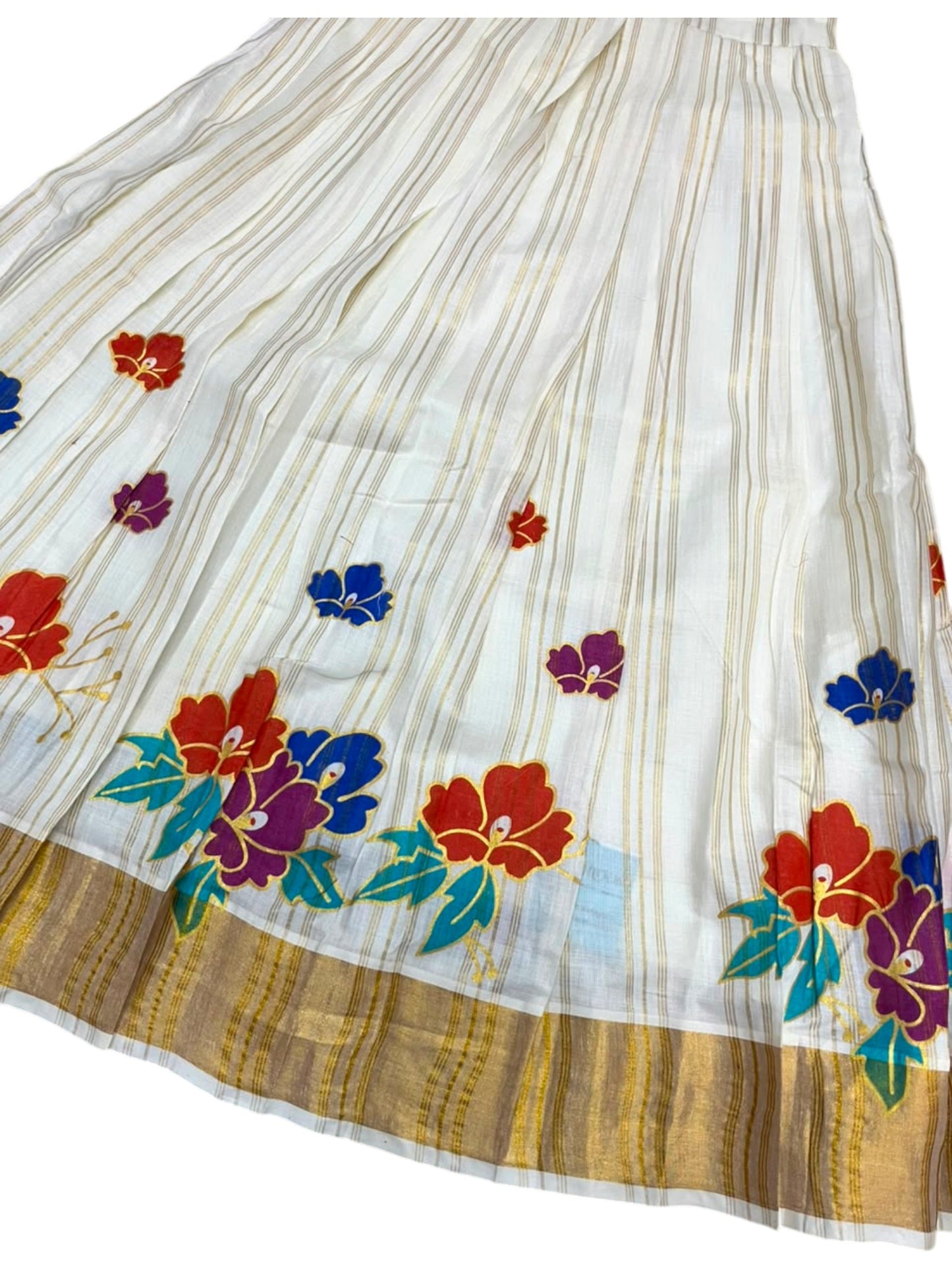 Southloom Kerala Cotton Kasavu Pavada Blouse with for Kids in Purple