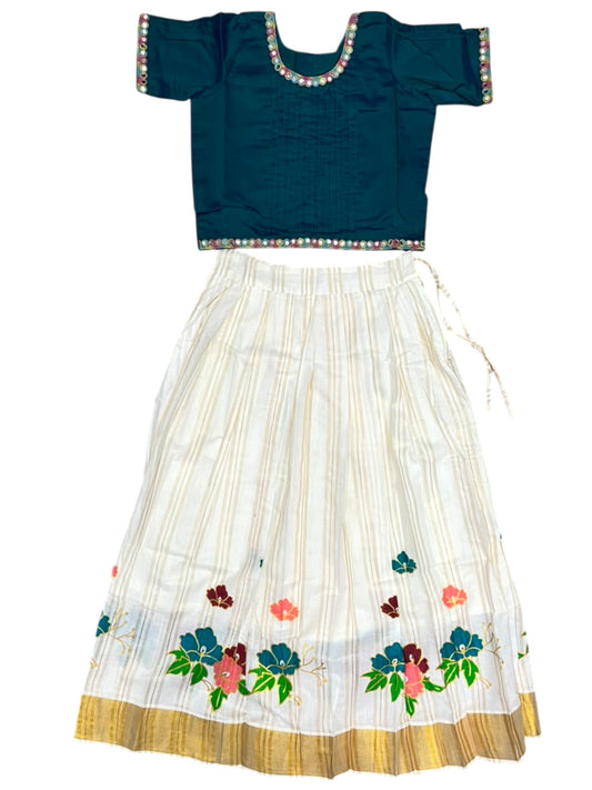Southloom Kerala Cotton Kasavu Pavada Blouse with for Kids