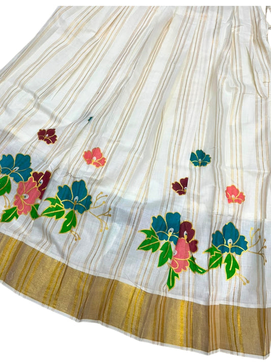 Southloom Kerala Cotton Kasavu Pavada Blouse with for Kids