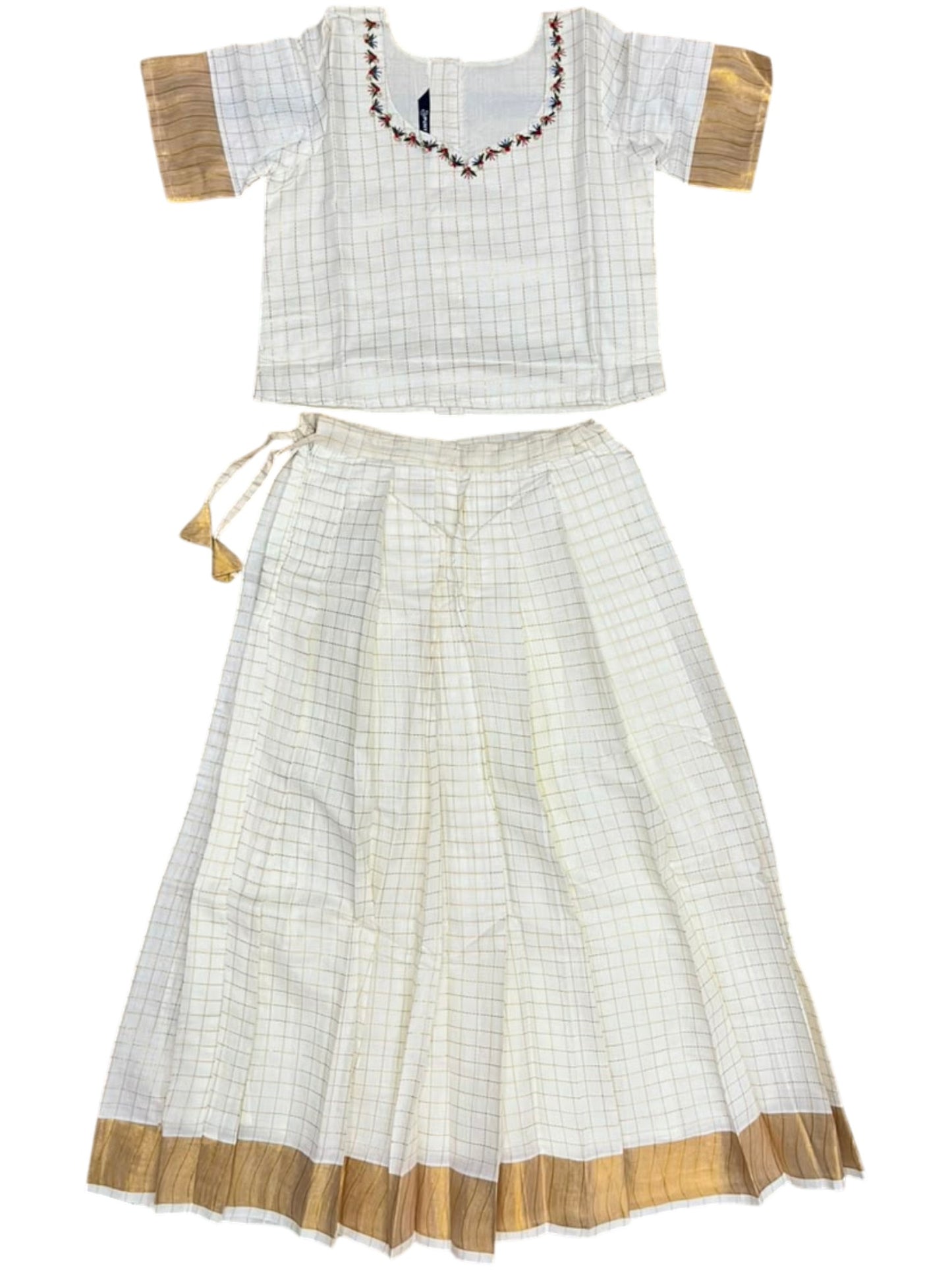 Southloom Kerala Cotton Kasavu Pavada Blouse with for Kids