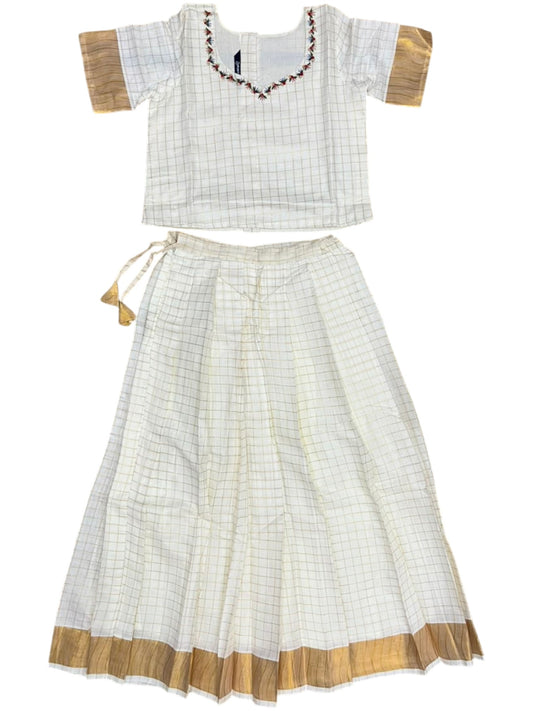Southloom Kerala Cotton Kasavu Pavada Blouse with for Kids