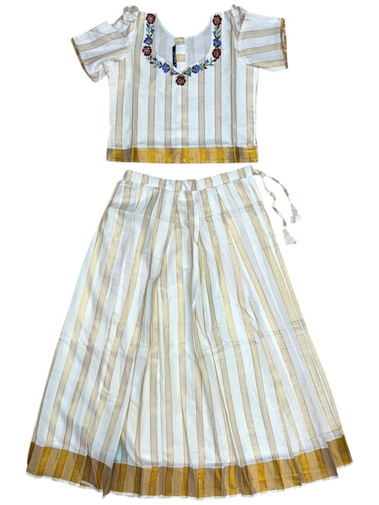 Southloom Kerala Cotton Kasavu Pavada Blouse with for Kids