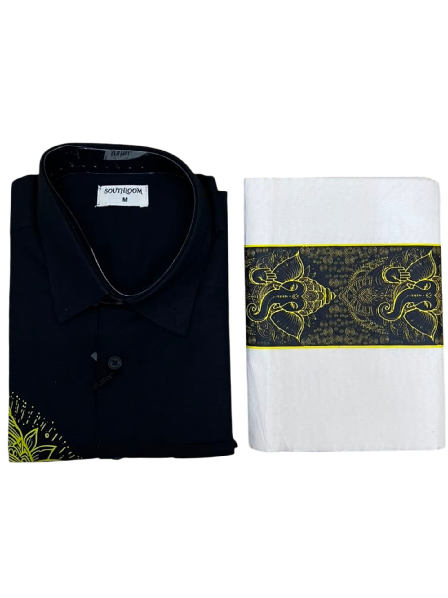 Southloom Ganesha Art Work Men's Combo (Shirt + Mundu) in Black