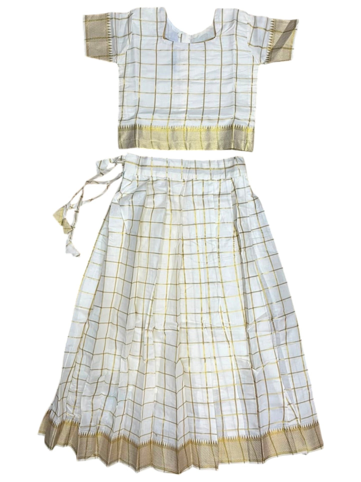 Southloom Kerala Cotton Kasavu Pavada Blouse with for Kids