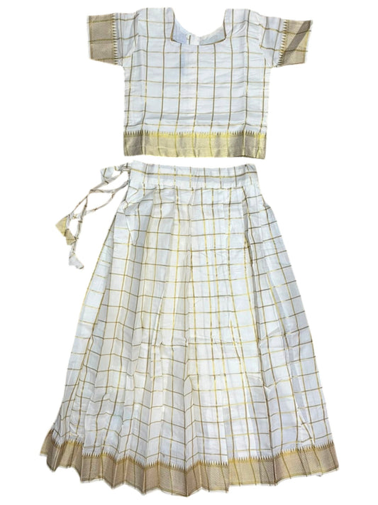 Southloom Kerala Cotton Kasavu Pavada Blouse with for Kids