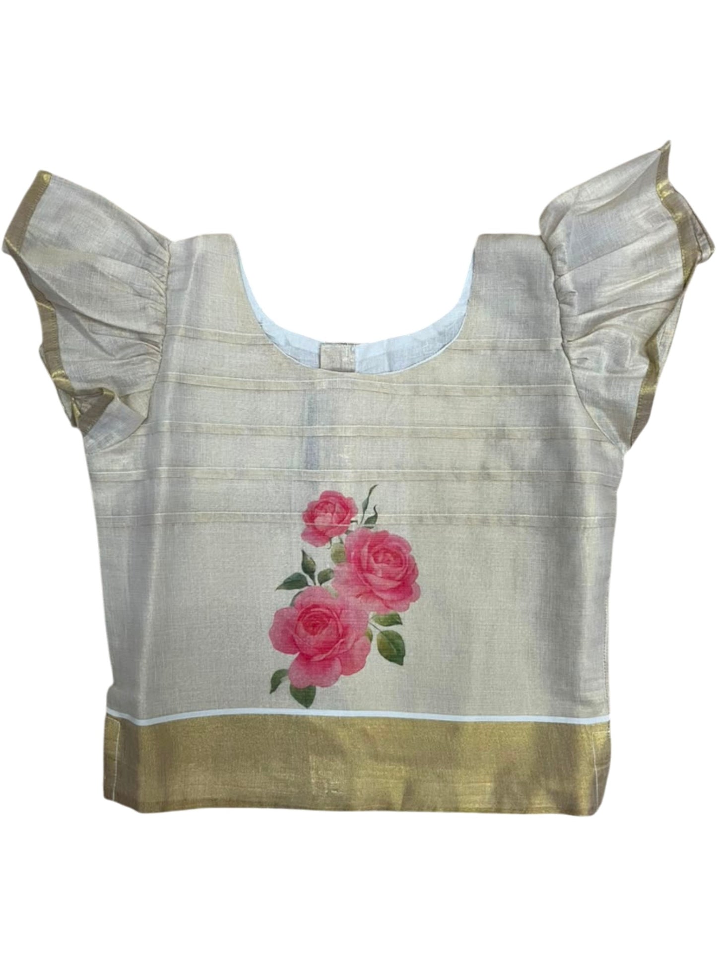 Southloom Kerala Tissue Kasavu Pavada Blouse with for Kids
