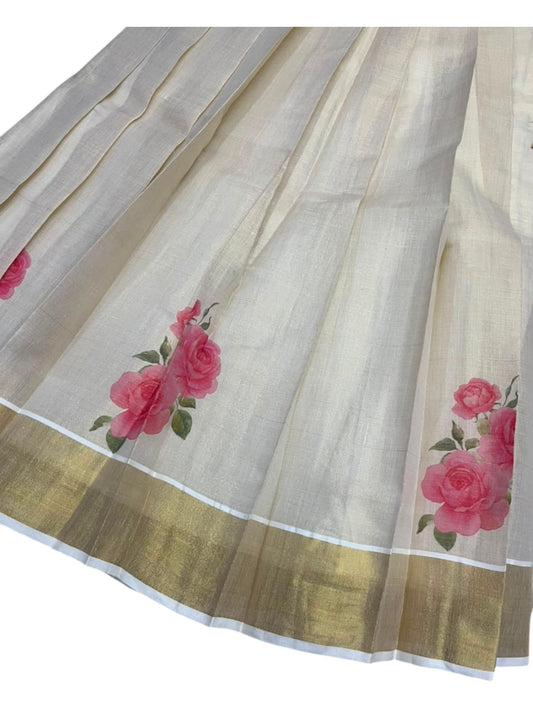 Southloom Kerala Tissue Kasavu Pavada Blouse with for Kids