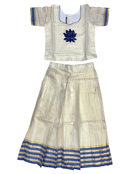Southloom Kerala Cotton Kasavu Pavada Blouse with for Kids