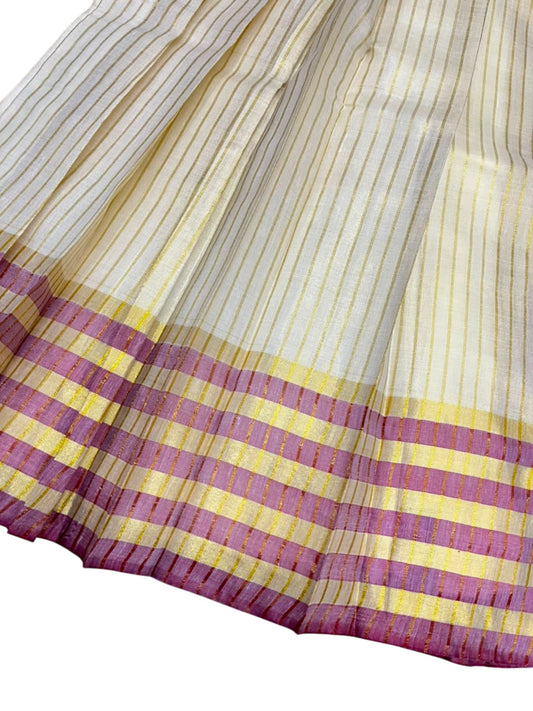 Southloom Kerala Cotton Kasavu Pavada Blouse with for Kids