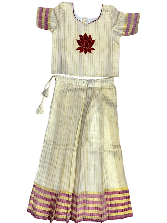 Southloom Kerala Cotton Kasavu Pavada Blouse with for Kids