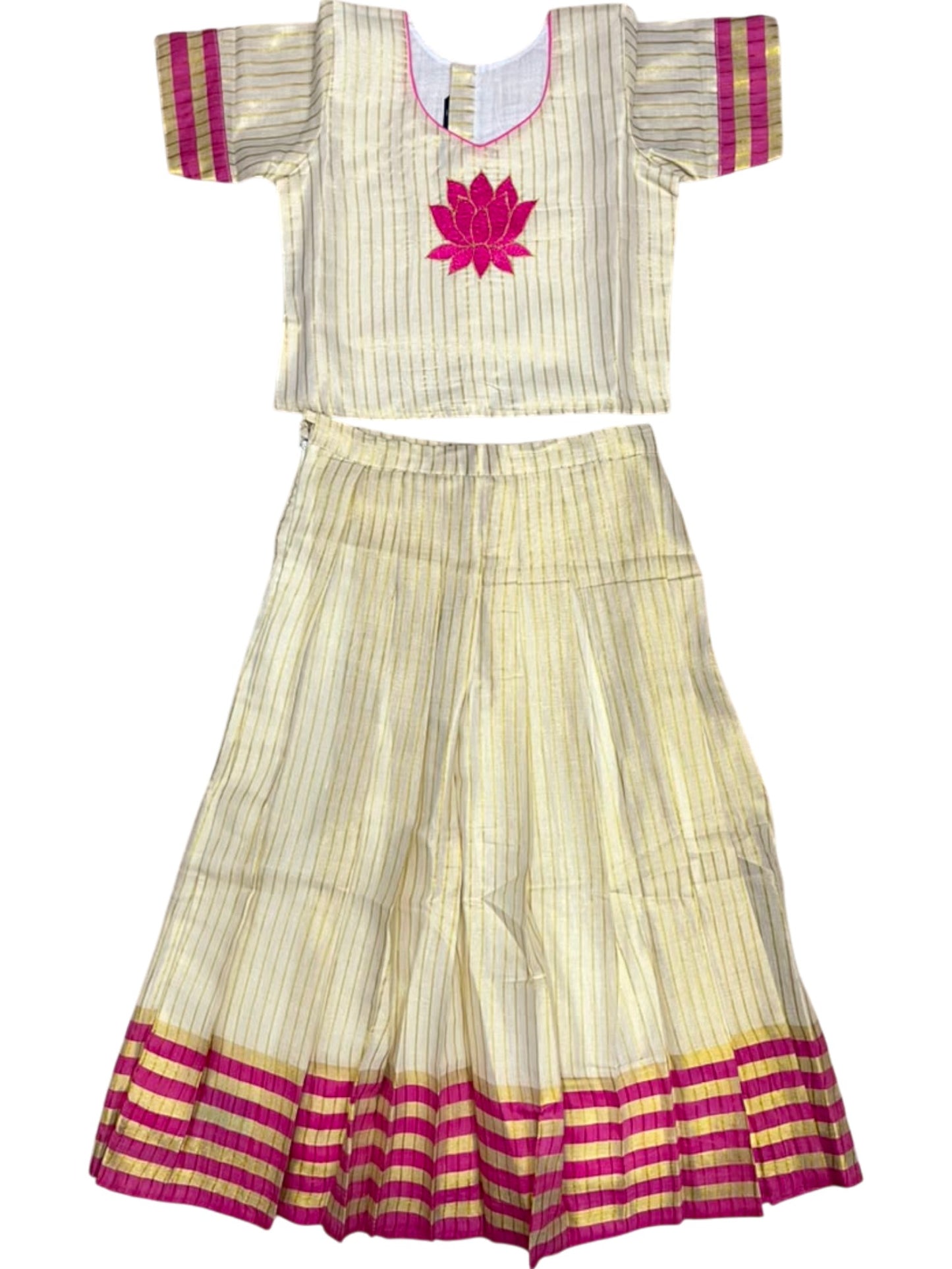 Southloom Kerala Cotton Kasavu Pavada Blouse with for Kids