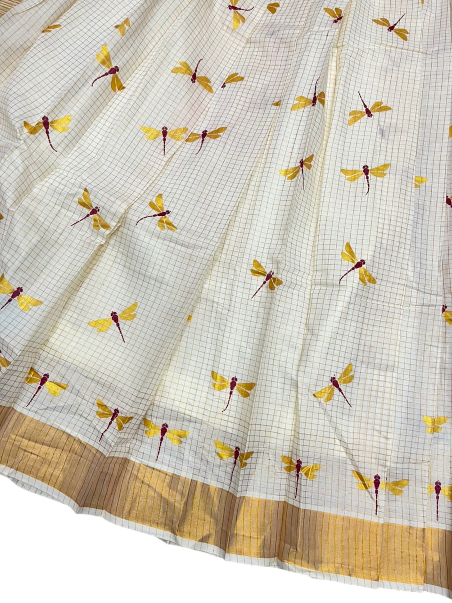 Southloom Semi Stitched Cotton Check Dhavani Set with Pavada and Blouse Piece in Maroon
