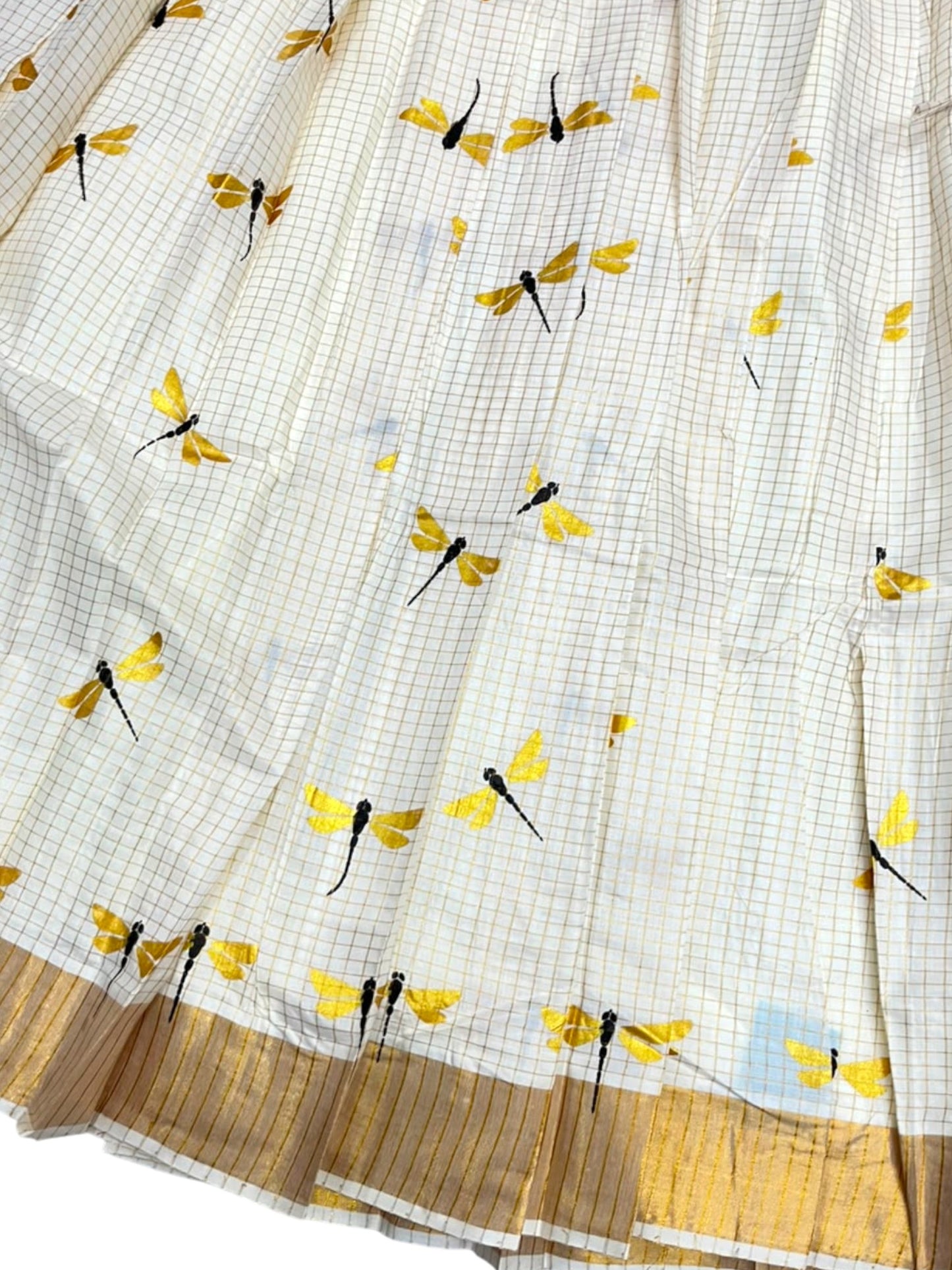 Southloom Semi Stitched Cotton Check Dhavani Set with Pavada and Blouse Piece in Black
