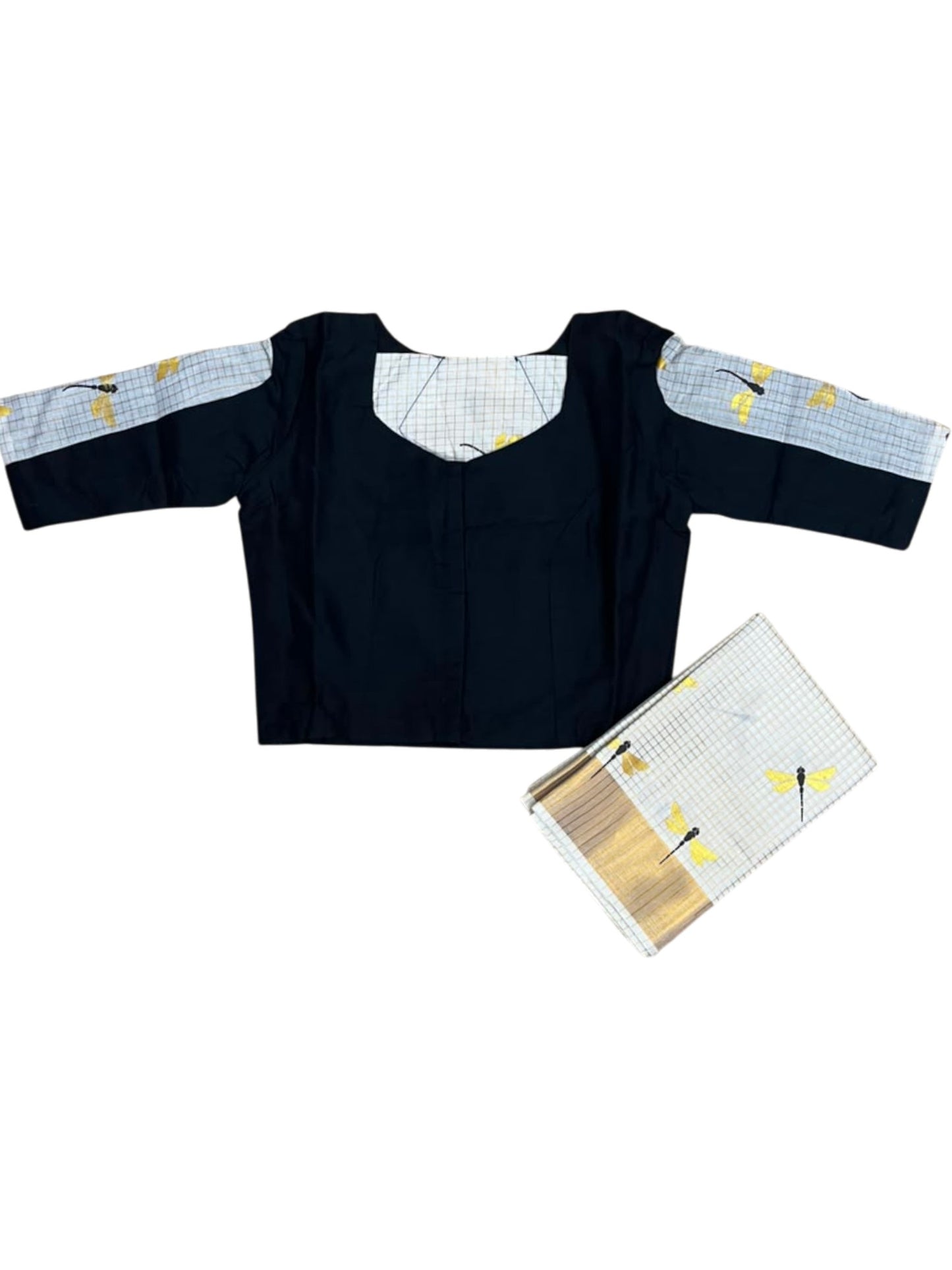 Southloom Semi Stitched Cotton Check Dhavani Set with Pavada and Blouse Piece in Black