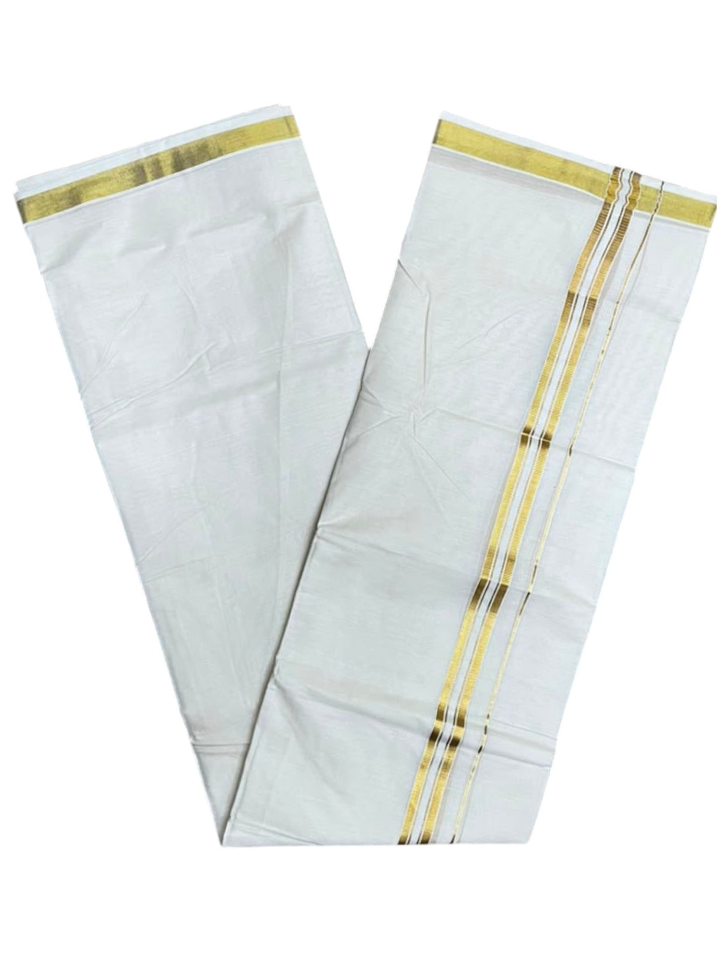 Southloom Kerala Pure Cotton Double Mundu with Gold Kasavu and Border (South Indian Dhoti)
