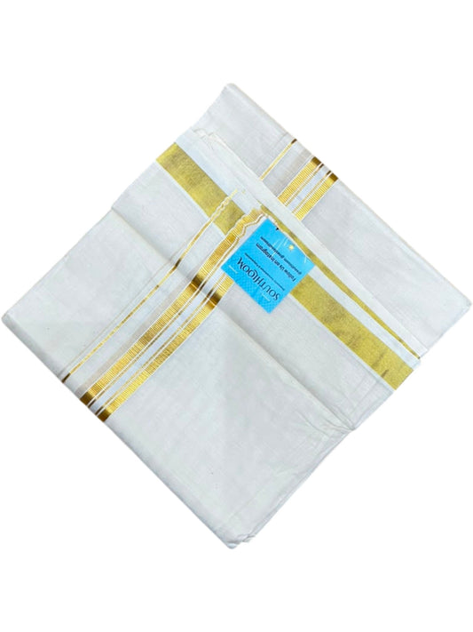 Southloom Kerala Pure Cotton Double Mundu with Gold Kasavu and Border (South Indian Dhoti)