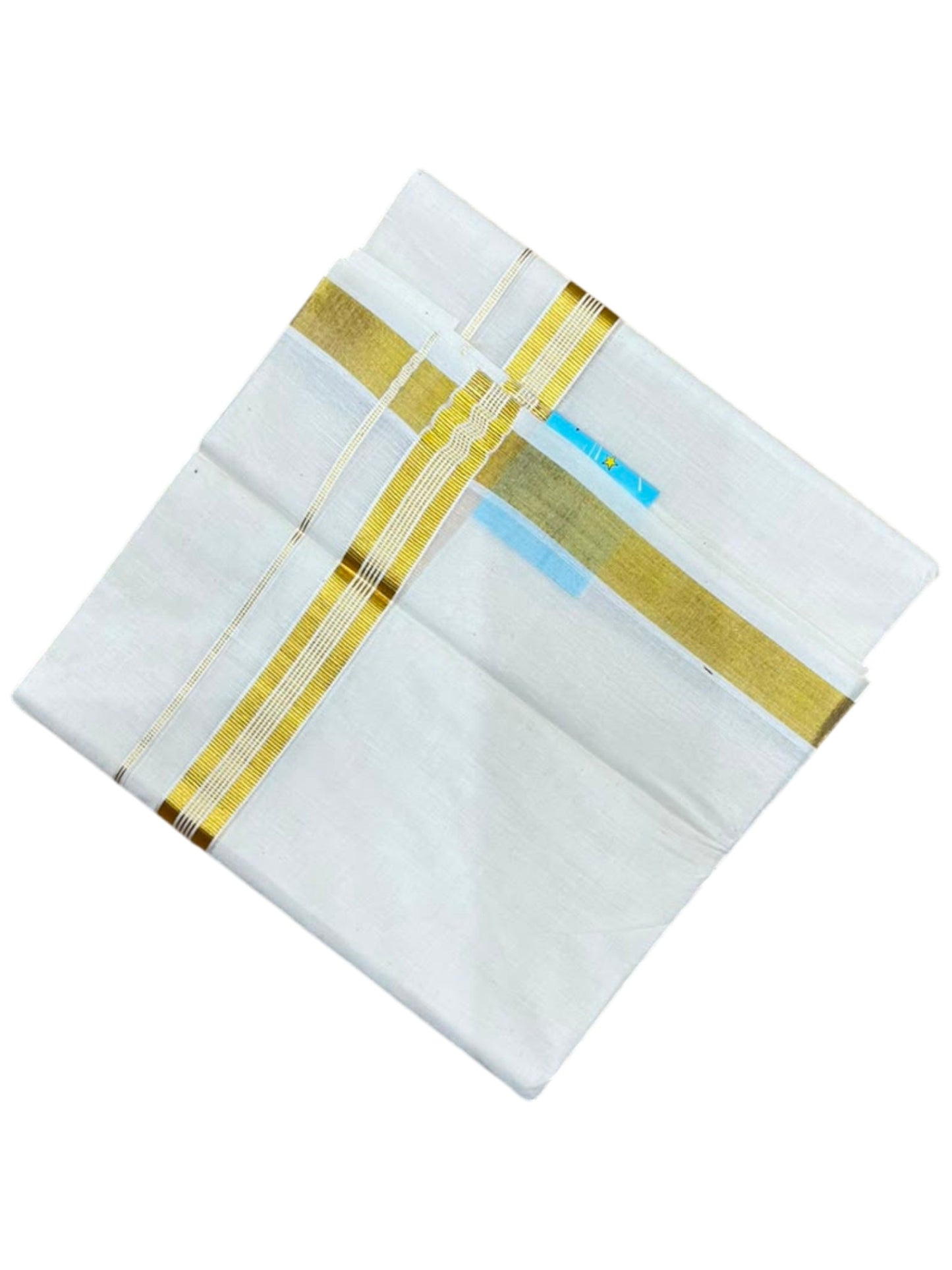 Southloom Kerala Pure Cotton Double Mundu with Gold Kasavu and Border (South Indian Dhoti)