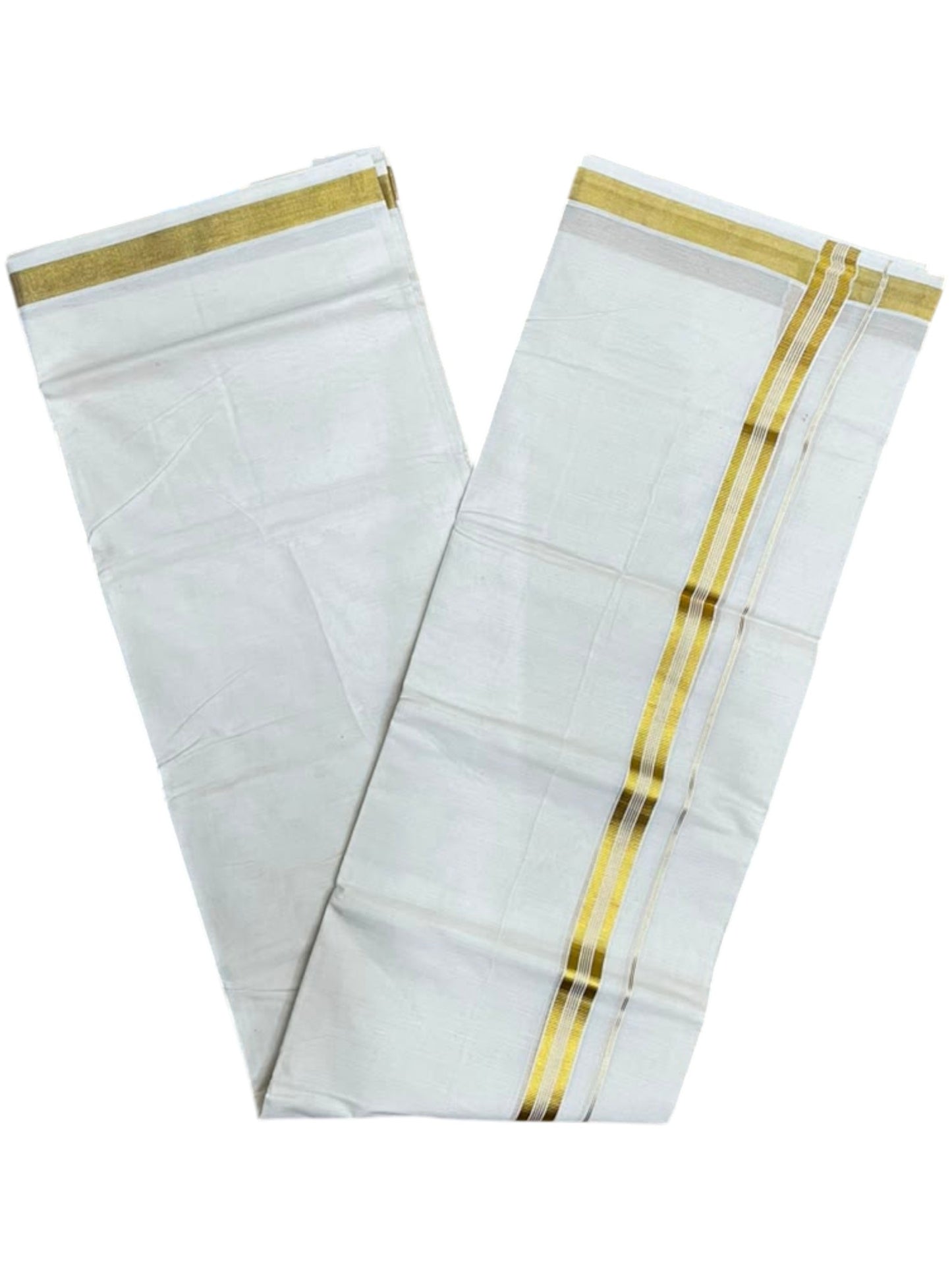 Southloom Kerala Pure Cotton Double Mundu with Gold Kasavu and Border (South Indian Dhoti)