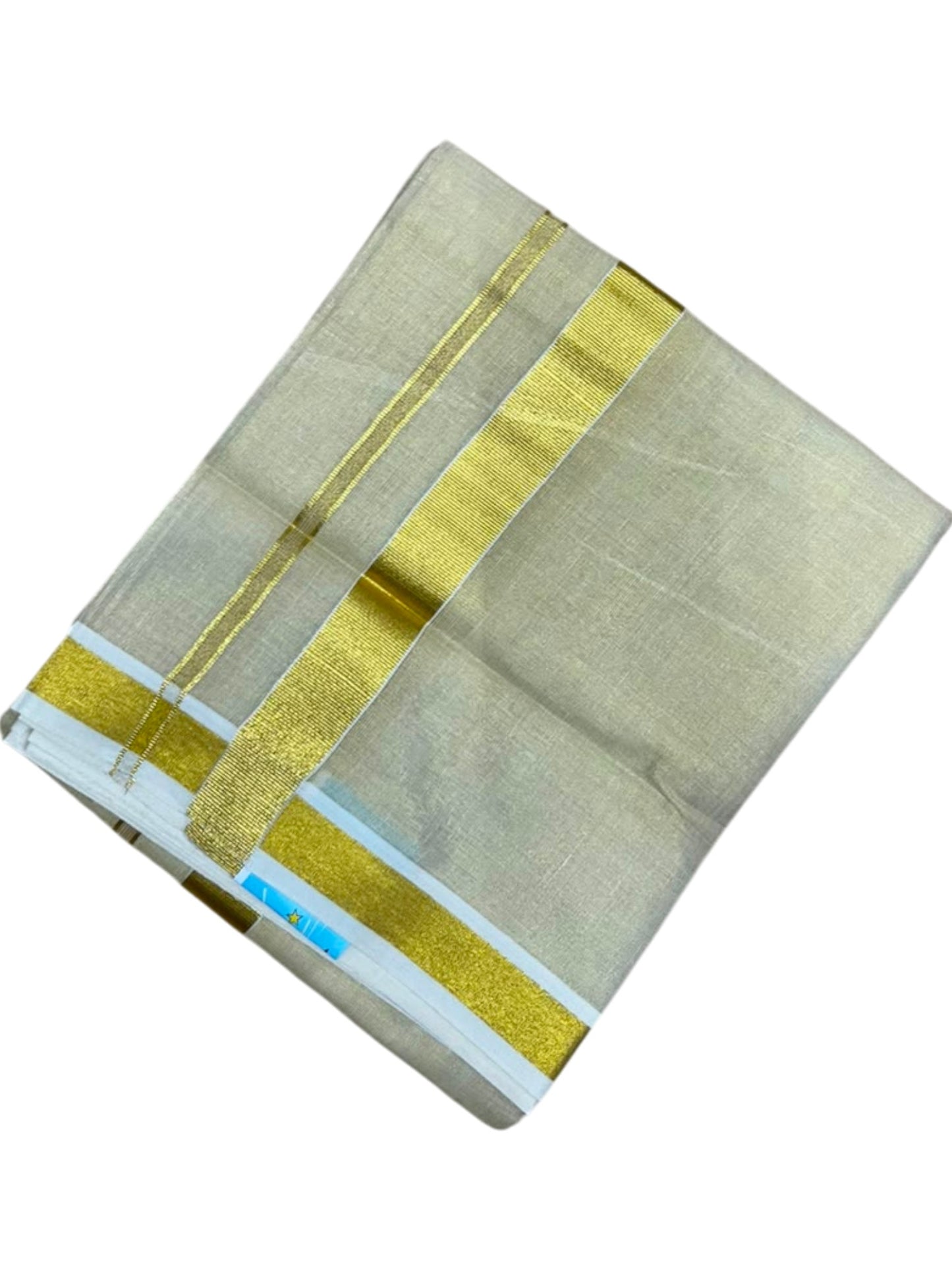 Southloom Kerala Tissue Double Mundu with Gold Kasavu Border (South Indian Dhoti)