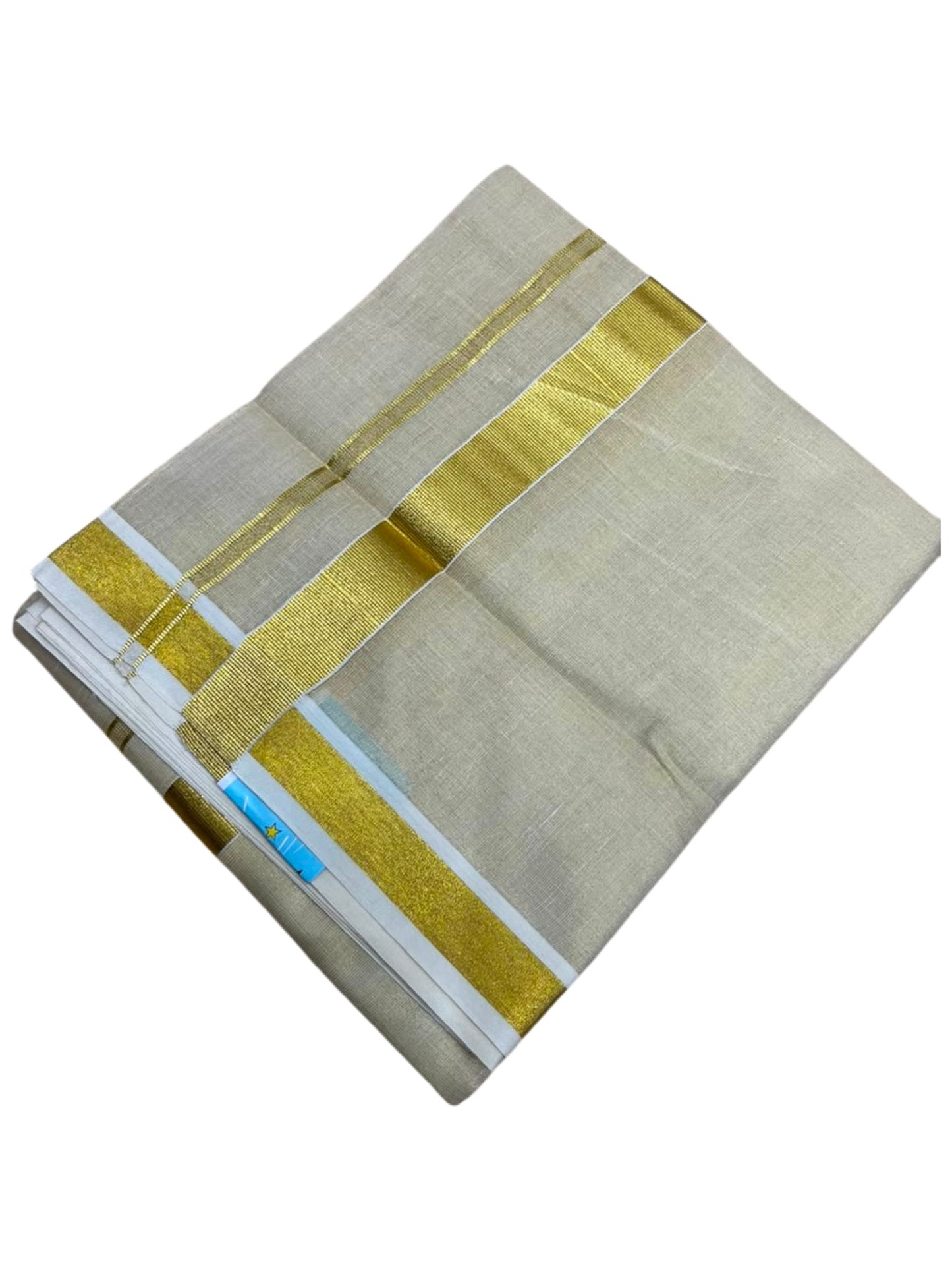 Southloom Kerala Tissue Double Mundu with Gold Kasavu Border (South Indian Dhoti)