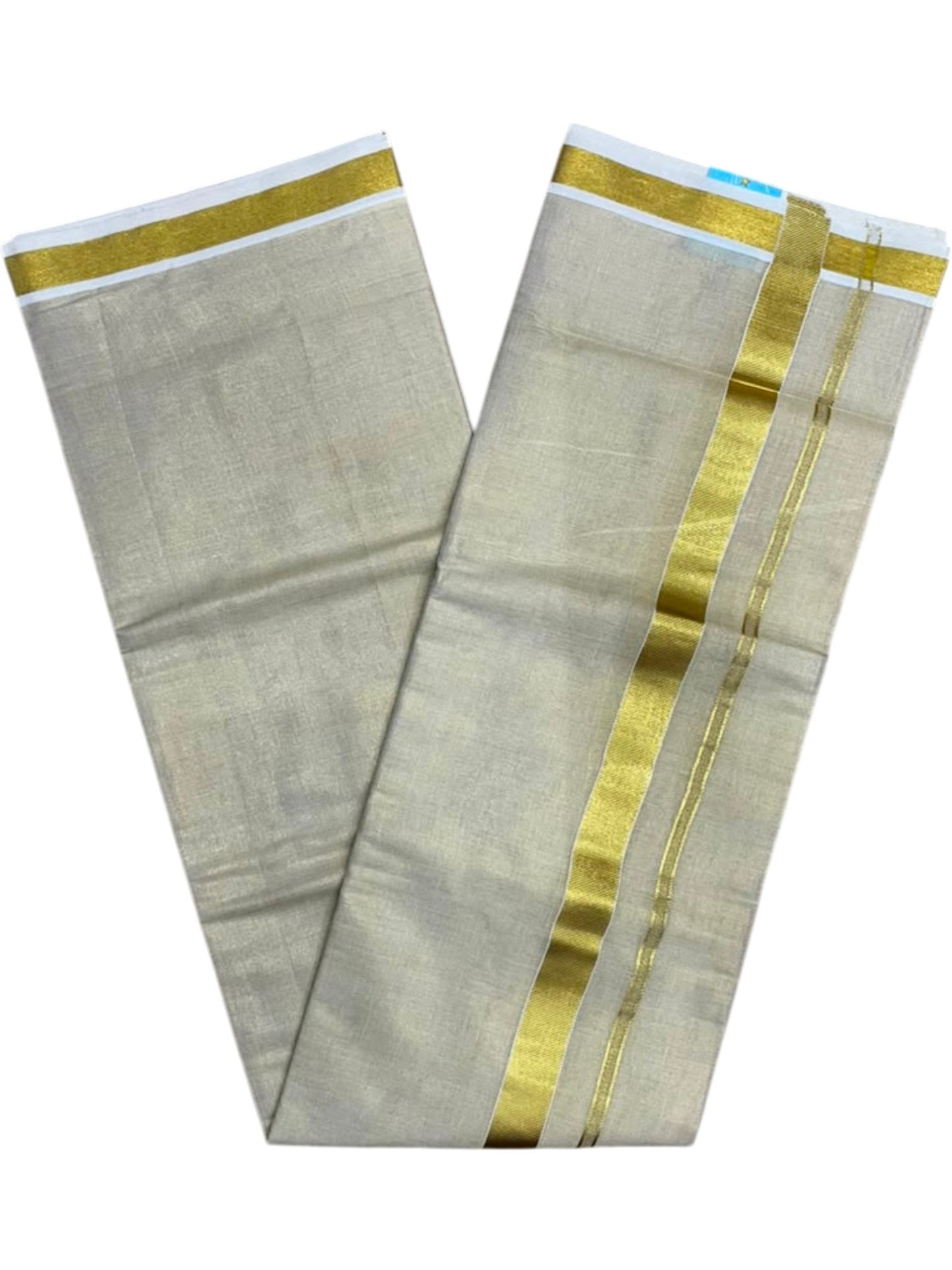 Southloom Kerala Tissue Double Mundu with Gold Kasavu Border (South Indian Dhoti)
