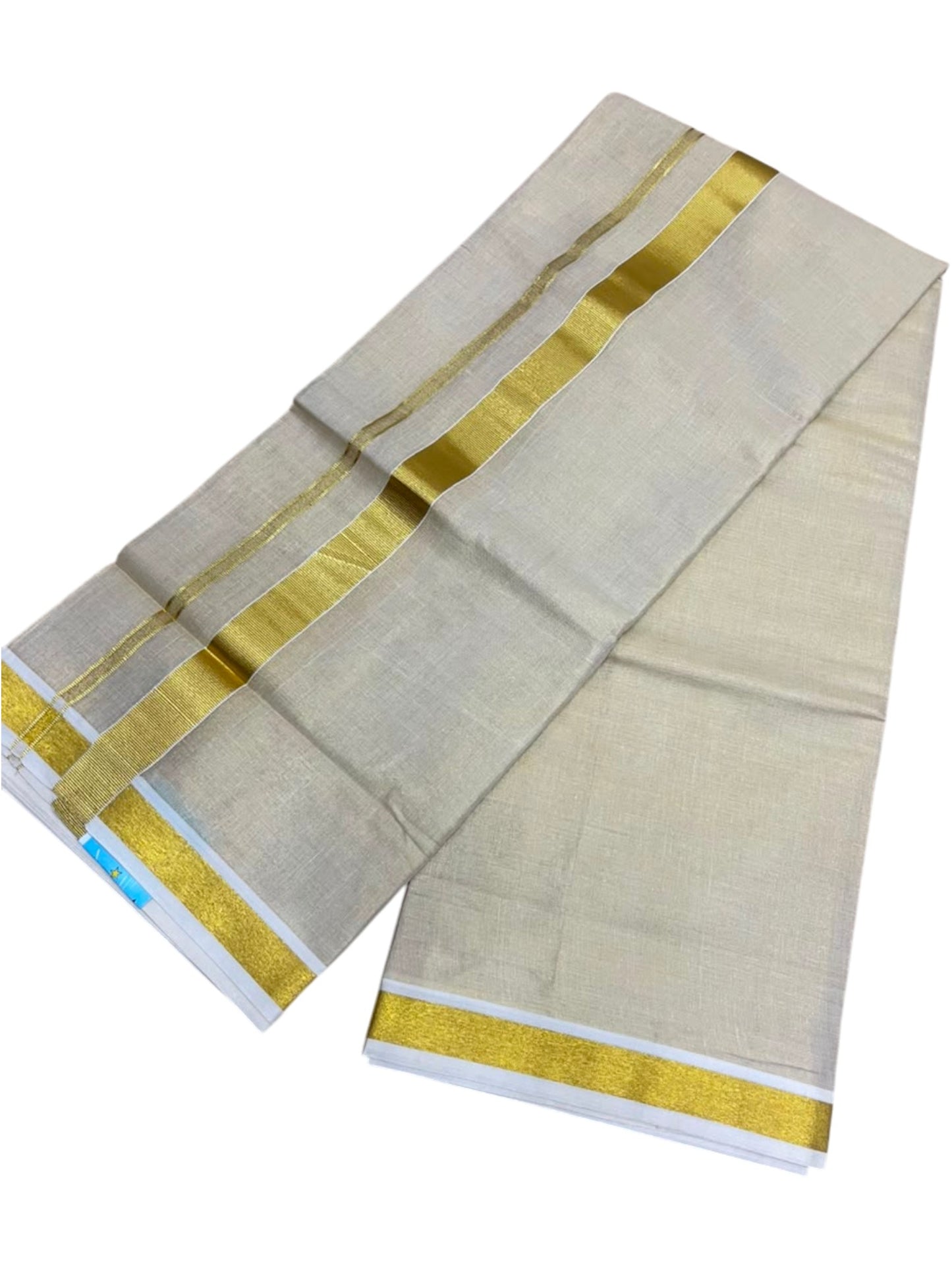 Southloom Kerala Tissue Double Mundu with Gold Kasavu Border (South Indian Dhoti)