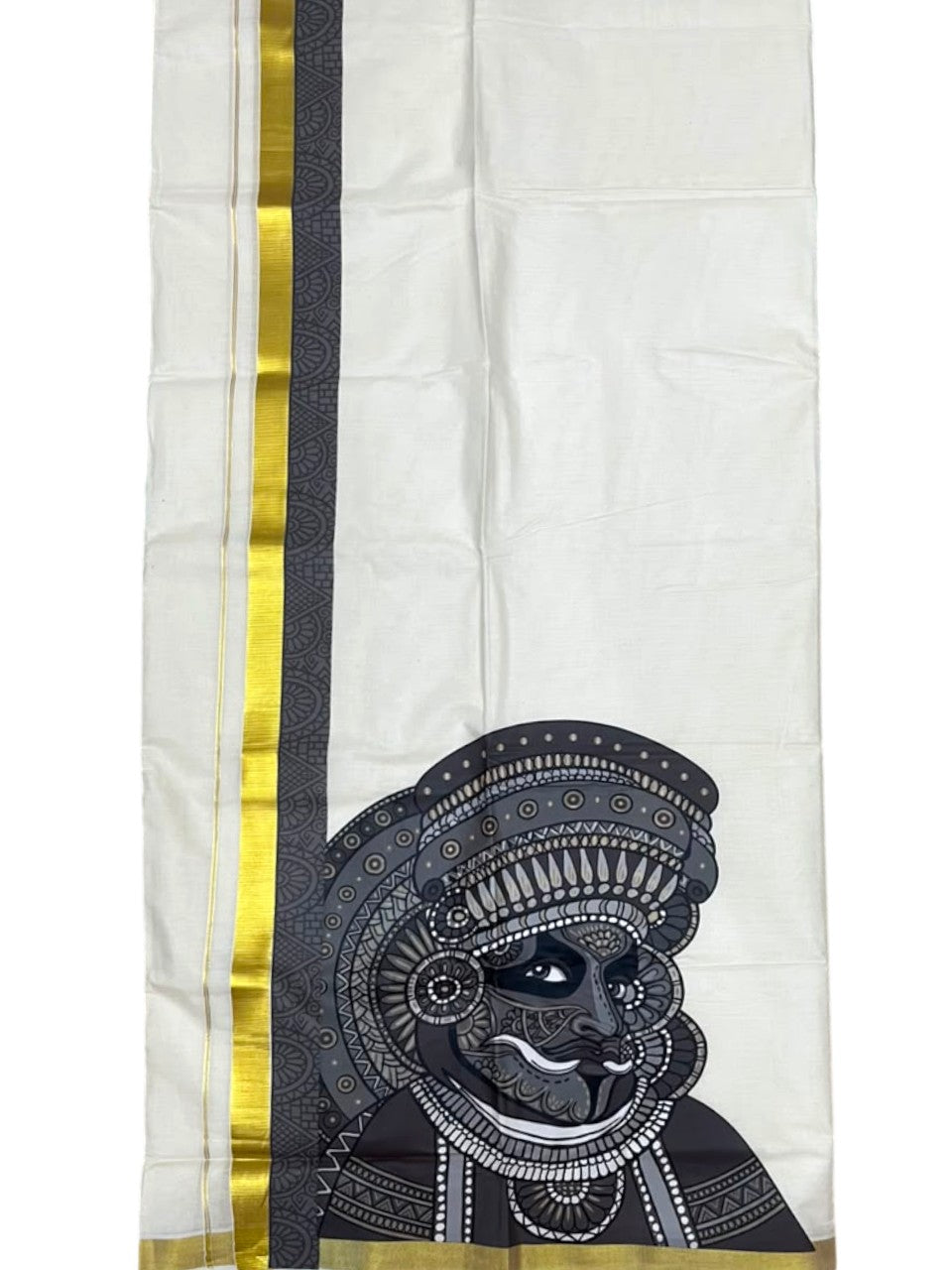 Southloom Pure Cotton Theyyam Digital Printed Double Mundu (South Indian Kerala Dhoti)