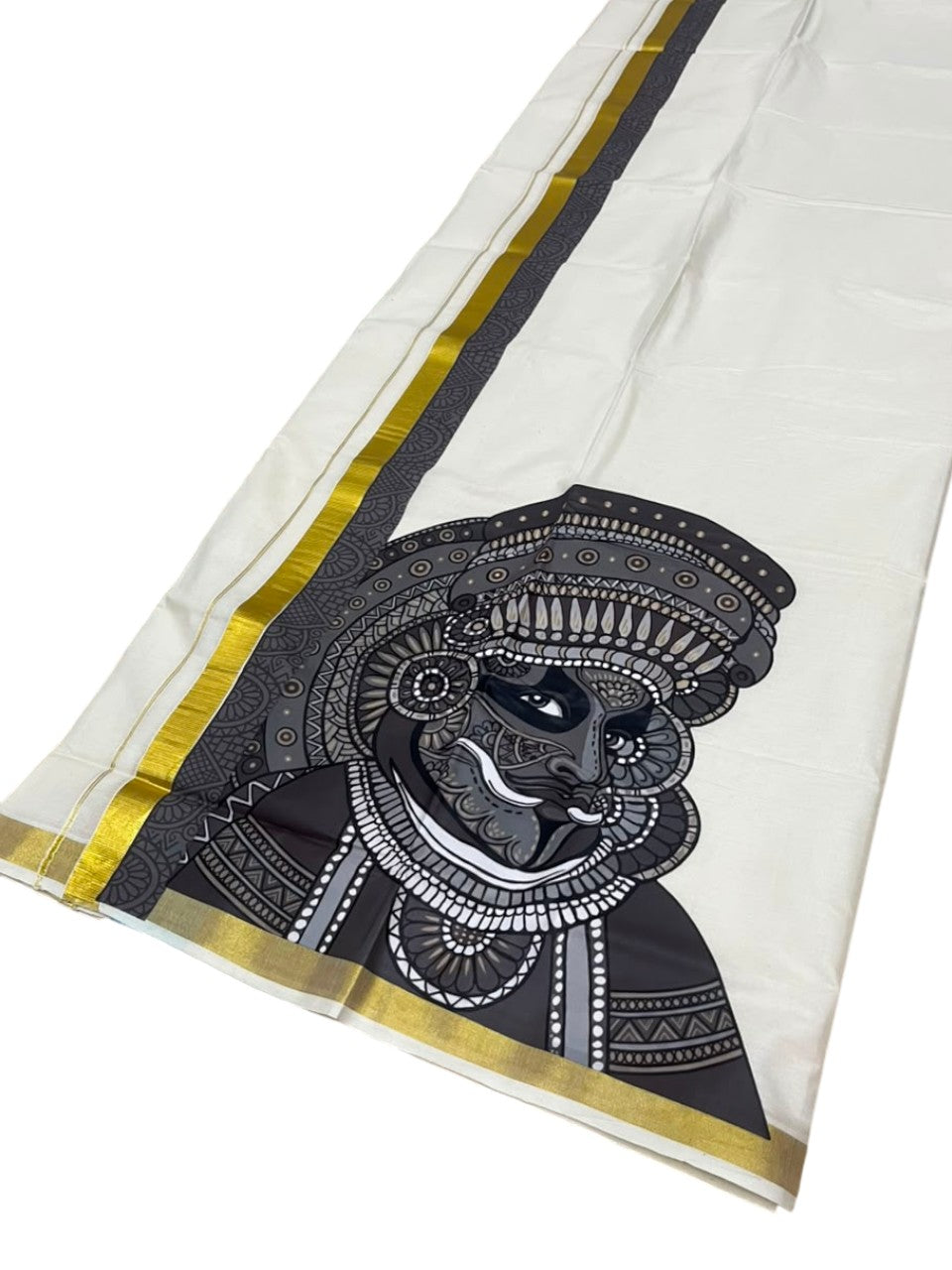 Southloom Pure Cotton Theyyam Digital Printed Double Mundu (South Indian Kerala Dhoti)